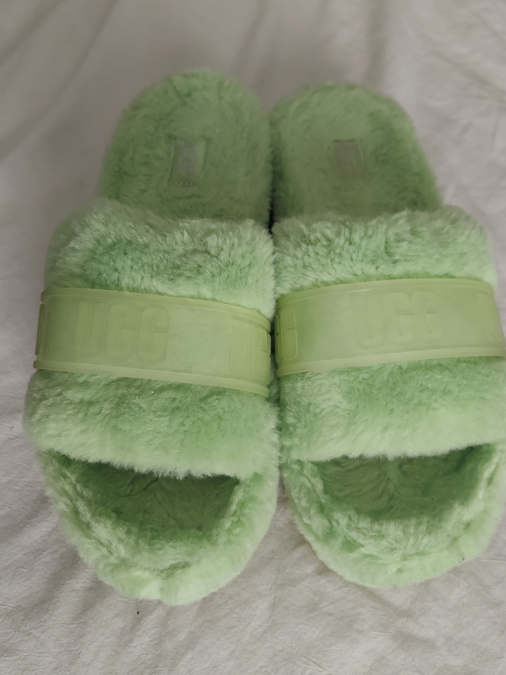 UGG Plush Slide Slippers in Pastel Green